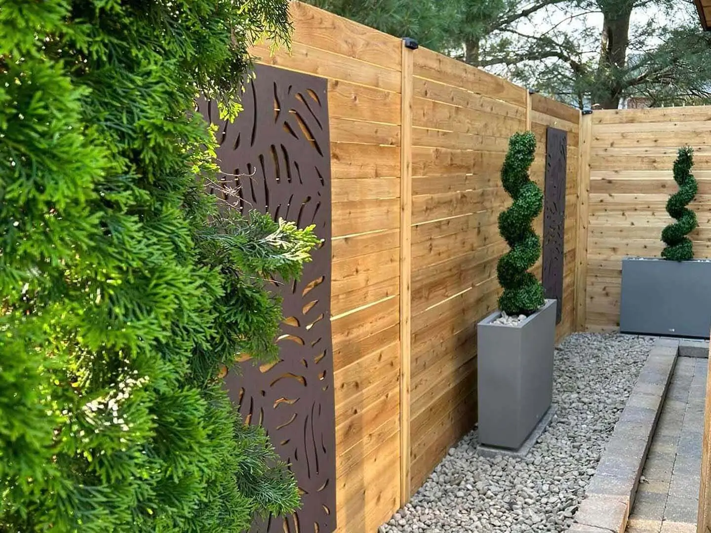 Horizontal Wood Fence With Custom Inlays for Indianapolis Property Owners